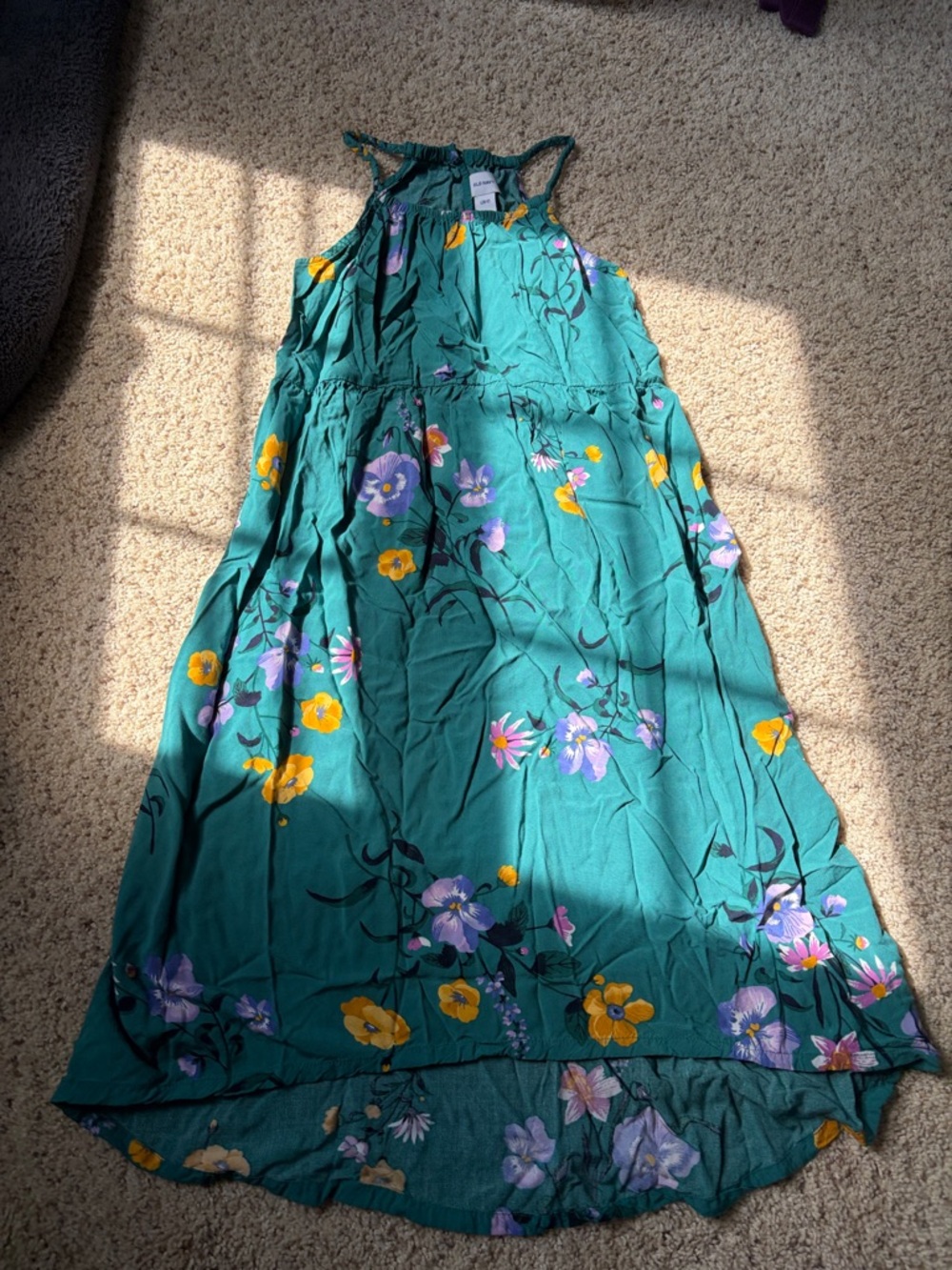 Old Navy Teal Floral Maxi Dress with Yellow and Lavender Flowers